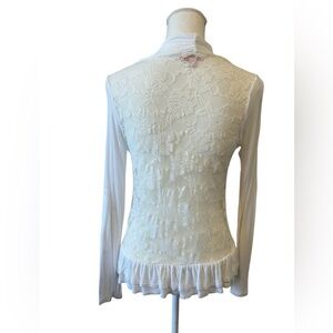 Hearts White Lace Back Open Front Cardigan Women’s Size Small